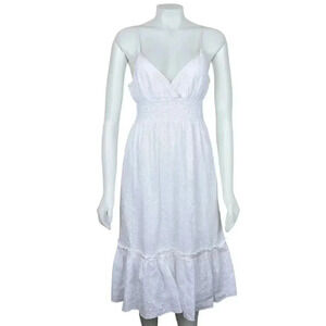 Vintage  Y2K Bebe White Eyelet Midi Dress Boho Cotton Size Large